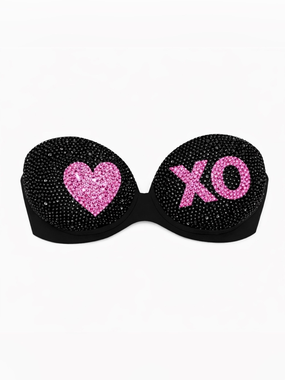 34D XO Pink Heart Design Rhinestone Glam Bling Bra Top